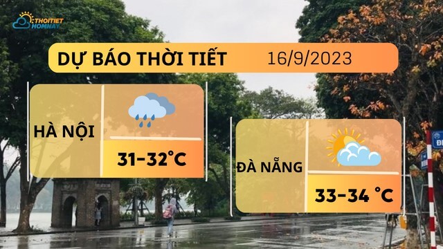 Dự báo thời tiết hôm nay 16/9: Hà Nội & Đà Nẵng có mưa vừa và dông